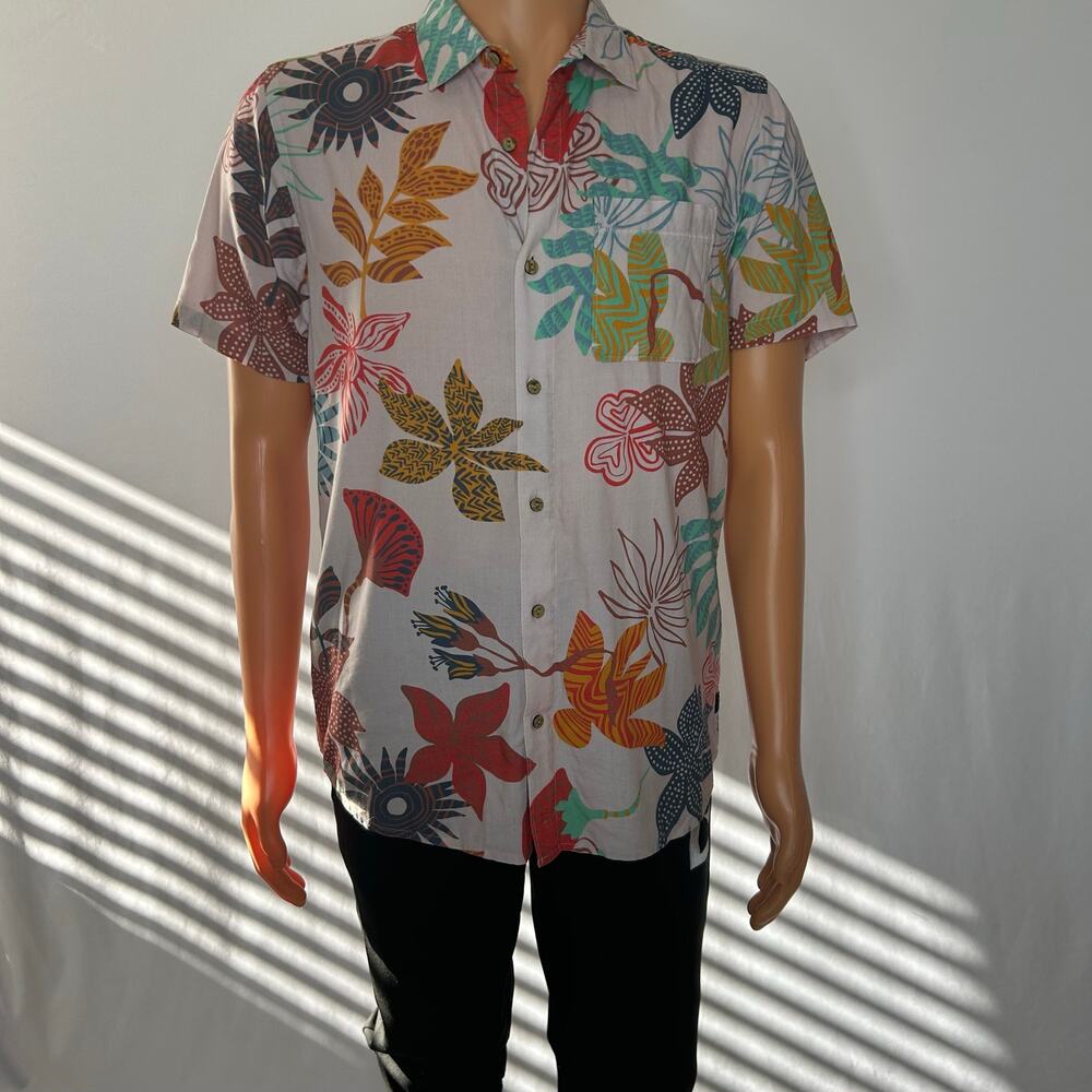 Roark Men’s Small Tropical Floral Short Sleeve Button-Up Shirt Classic Fit